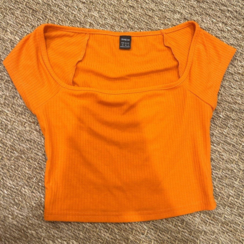 SHEIN Vibrant Orange Ribbed Crop Top